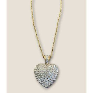 Swarovski 32” Gold-Plated  Pave Crystal Necklace Retired Puffy Heart Design